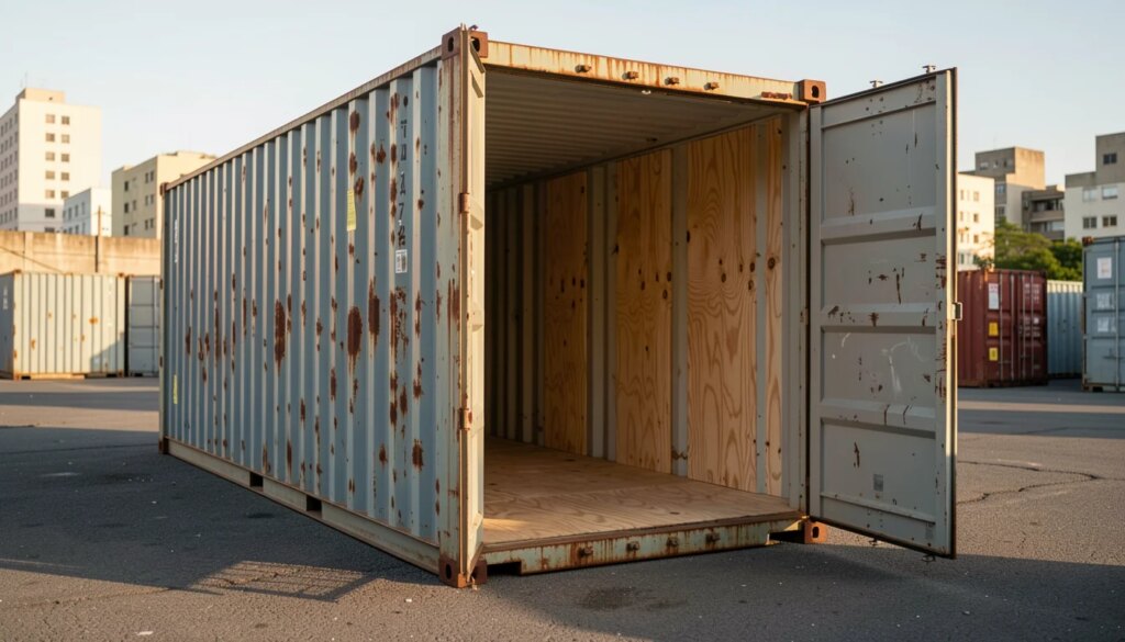 Como avaliar um container antes da compra para uso em empresas, obras e armazenagem em São Paulo Container de aço aberto em pátio de São Paulo sendo avaliado antes da compra